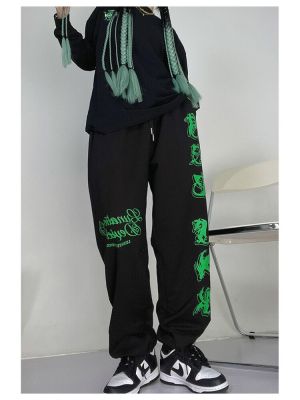 ฮิปฮอปแบบกอธิคทรงแบ็กกี้กางเกงผู้หญิงสไตล์ฮาราจูกุ Streetwear ขนาดใหญ่กว่าตัวเกาหลีกางเกง Y2K เคป๊อปกางเกงกีฬาจ๊อกกิ้ง