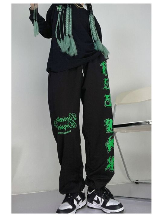 ฮิปฮอปแบบกอธิคทรงแบ็กกี้กางเกงผู้หญิงสไตล์ฮาราจูกุ-streetwear-ขนาดใหญ่กว่าตัวเกาหลีกางเกง-y2k-เคป๊อปกางเกงกีฬาจ๊อกกิ้ง