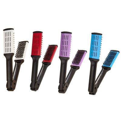 ‘；【。- Pro Hairdressing Straightener Nylon Hair Straightening Double Brushes V Shape Comb Clamp Not Hurt Styling Tools DIY Home