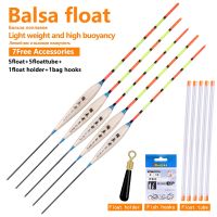 ✳♧ 5PCS Hollow Tail Fishing Floats 5PCS Tubes 1 Bag Hooks 1 Buoy Seat Balsa Wood Buoy Shallow Water Flotador Carp Bobber Tackle