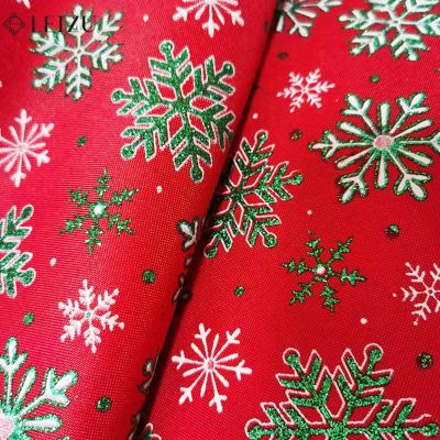 ♂☃ Red Linen Printed Christmas Snowflake Fabric for Crafts Making Tablecloths Bags Home Decor Fabrics By Half Yards