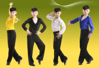 สีฟ้าสีขาวสีดำห้องบอลรูม Stage Modern Boys เด็กชุดเต้นรำละตินชายเสื้อกางเกงชุดละติน Dancewear Ruffly Clothes