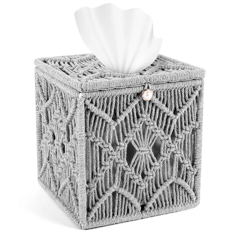 Tissue Box Boho Decor Square Paper Tissue Holder with Bead Buckle