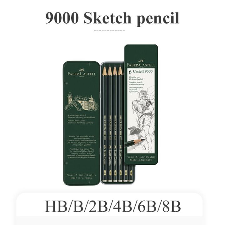 faber-castell-professional-sketch-pencil-6pcs-hb-b-2b-4b-6b-8b-wooden-graphite-pencils-writing-drawing-pencils-stationery-9000