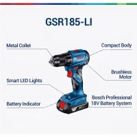 สว่านเจาะไม่แปรงถ่านไฟฟ้า Bosch GSR185-LI 18V แบตเตอรี่ลิเทียมชาร์จใหม่ได้ไขควงไร้สายสว่านกระแทกคนขับในครัวเรือน