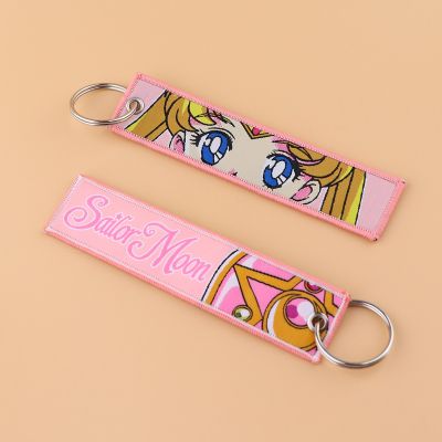 Moon Girl Embroidered Keys Tag Keychains for Women Keyring Japanese Anime Car Keys Fashion Jewelry Accessories Gifts Key Chains