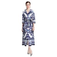 Women Dress Spot Real  Elegant Long Sleeve  Vintage Printed Maxi Dress