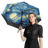 【 Cw】พับร่ม Windproof Van Gogh ภาพวาดสีน้ำมันร่มดวงอาทิตย์ร่มหญิงร่มป้องกันแสงแดดกลางแจ้ง Umbrellahot