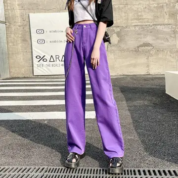 Purple Baggy Jeans Women Boyfriend Style High Waist Gradient Color