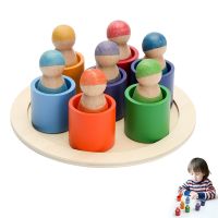 1Set Wooden Rainbow Blocks Villain Montessori Rainbow Building Block Doll Toy Creative Color Cognitive Game For Children Gift