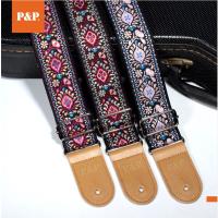 A P&amp;P Embroidery Jacquard Guitar Strap With Ethnic Style Adjustable Length For Bass Acoustic Electric Guitar Accessories Parts