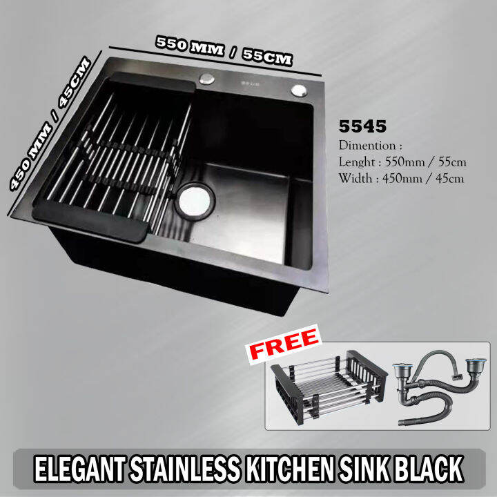 ELEGANT KITCHEN SINK BLACK 5545 (55*45*22) 3MM Lazada PH