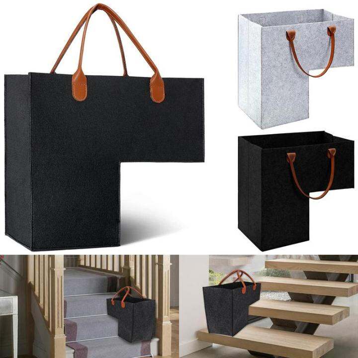 Sport Guy Store Stair Basket with Leather Handles Felt LShape Stair