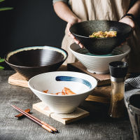 ชามชามเซรามิกญี่ปุ่นที่สร้างสรรค์ชามก๋วยเตี๋ยวชามหมวกไผ่ชามก๋วยเตี๋ยวกึ่งสำเร็จรูปข้าวต้มรสเผ็ด