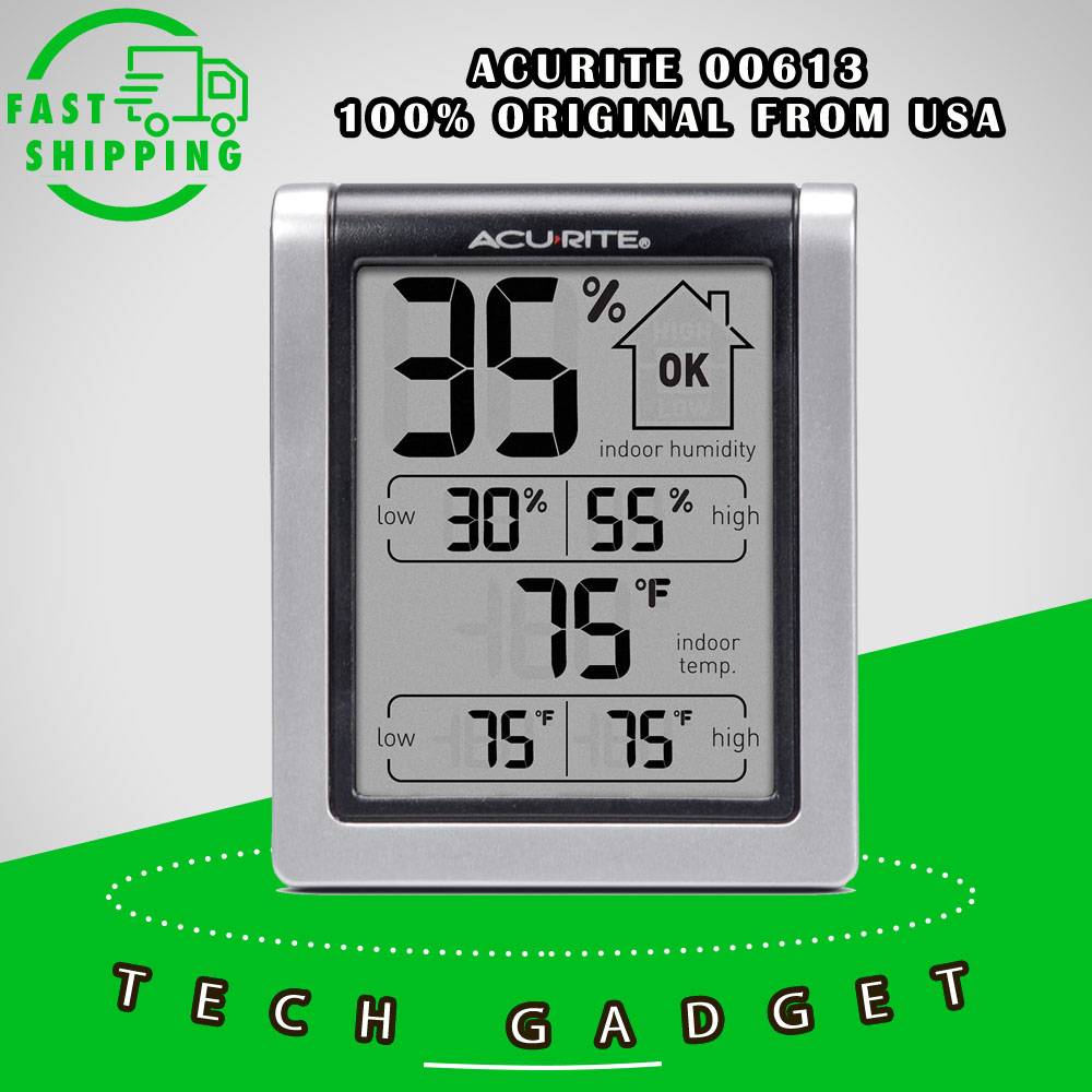 Pack 2 3 H x 2.5 W x 1.3 D AcuRite 00613 Indoor Thermometer & Hygrometer with Humidity Gauge 
