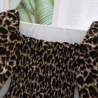 French R Leopord Pattern Puff Sleeve Tops