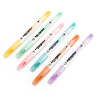 【cw】 6Pcs Ended Color Highlighter Pens Set for Coloring Underlining Highlighting Stationery Office School Supplies