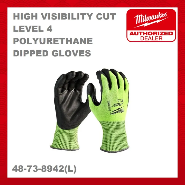 Milwaukee High Visibility Cut Level 4 Polyurethane Dipped Gloves | Lazada