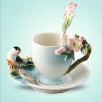 Magpies Plum Blossom Enamel Color Coffee Cup with Saucer and Spoon European Creative Tea Cups Ceramic Cup Tea Cup Set