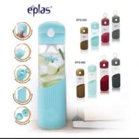 Eplas ขวดน้ําแก้ว พร้อมปุ่มกด ด้ามจับซิลิโคน (500 มล.)