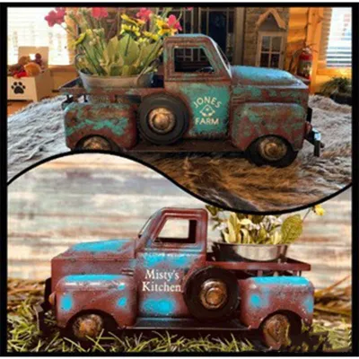 Home Office Decor Figurine Vintage Truck-inspired Figurine Resin Flower Pot Decoration Artificial Succulent Decoration Retro Desk Ornament