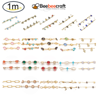 Beebeecraft 1 m 3.28 Feet Handmade Beaded Chains Soldered with Real 18K Gold Plated Brass Findings Blue, 1.8~2.5mm