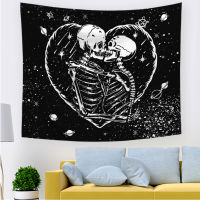 Black And White Skull Tapestry The Kissing Lovers Tapestry Wall Hanging,Human Skeleton Wall Tapestry Hippie For Room Dorm Decor