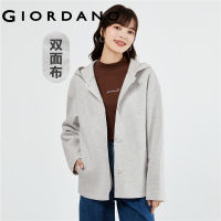 GIORDANO Women Hoodies Button-Up Hoodies Slant Pockets Solid Color Relaxed Simple Basic Fashion Casual Hooded Jackets 05373865