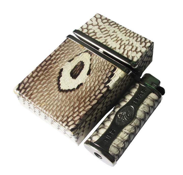 genuine-skin-leather-กล่องใส่บุหรี่หุ้มด้วยหนังงูเเท้ลวดลายสีสันธรรมชาติ