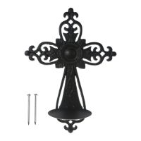 Candlestick European Style Cast Iron Hollow Cross Wall Hanging Candle Holder Tealight Candlestick Retro Metal Stand Sconce Decor