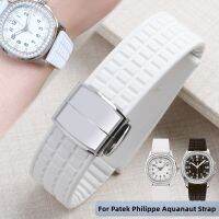 Fluororuer สายรัดกันเหงื่อกันน้ำสายนาฬิกาข้อมือ19มม. สำหรับสายรัด Patek สำหรับ Philippe Aquanaut สร้อยข้อมือ5067A-001หัวเข็มขัดพับได้