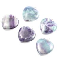 1PC Peach Heart Shaped Fluorite Cut Bread Pendant Reiki Healing Natural Stone Meditation Amulet DIY Jewelry Gift