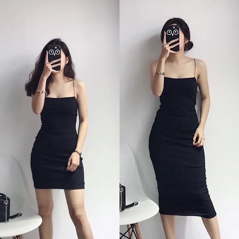 Váy 2 dây đầm 2 dây sợi bún đẹp 100 cotton ôm body sexy dáng dài   Lazadavn