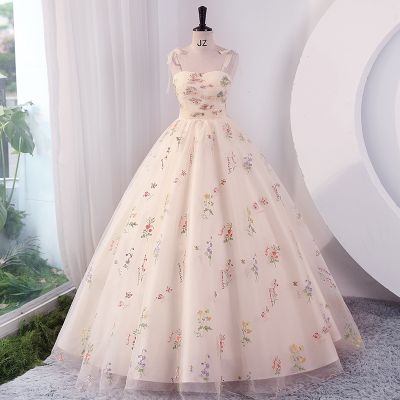 【HOT】❂☽♞ Luxury Floral Embroidery Prom Evening Dresses for 2023 Suspender Mesh Formal Host
