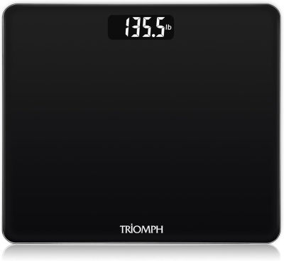 Triomph Digital Body Weight Bathroom Scale with Step-On Technology, Ultra Slim Design 6mm Tempered Glass, 400 Pounds, Weight Loss Monitor, Black