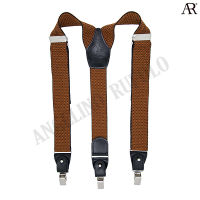 ANGELINO RUFOLO Suspenders(สายเอี๊ยม) 3.5 CM. รูปทรงYแบบปรับความยาวได้ คุณภาพเยี่ยม ดีไซน์ Wavy Pattern สีแดง/สีส้ม