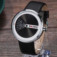 2022 New Fashion Paidu Watch Men Sports Watches Creative Rotating Dial Quartz Wristwatches Black Leather Band Mens Watches Gift