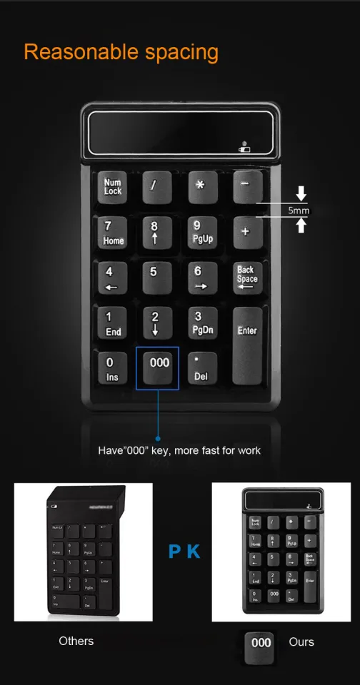 2.4Ghz Wireless Wired Keyboard Bluetooth Mini USB Numeric Keypad 19 Keys  Number Pad Numpad Receiver For Accounting Laptop PC