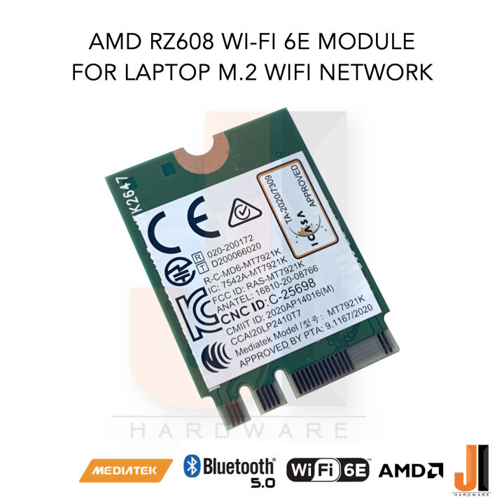 amd-rz608-wi-fi-6e-module-card-for-notebook-wifi-network-wireless-lan-bluetooth-v-5-0-dual-band-2-4ghz-6ghz-80mhz-speed-1-2-gbps-ของใหม่มีการรับประกัน