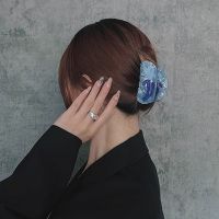 LUNAR Heardress For Girls Korean Style Geometric Blue Color Women Shark Clip Acetic Acid Hairgrip Ins Sunflower Flower Hair Clip Acetate Flower Hair Claw Half Round Hairpin