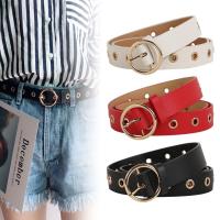 Round Buckle Wide Belt Female Hollow Eye Ladies Versatile Fashion