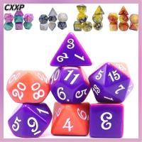 CXXP 7Pcs/set 7-Die Table Game ลูกเต๋า DND สองสี D4 D6 D8 D10 D12 D20 ลูกเต๋าหลายด้าน ทนทานต่อการใช้งาน อะคริลิค ลูกเต๋าเกม TRPG DND