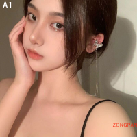 ZONGPAN ต่างหูแบบไม่เจาะหูรูปผีเสื้อทำจากโลหะเหลวต่างหูแบบหนีบหูยาวสำหรับผู้หญิงดีไซน์พังค์ทันสมัย