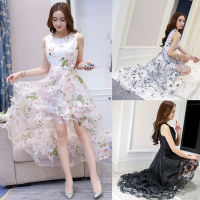 Women Organza Sleeveless Tight Waist Irregular Dress for Bridesmaid Wear