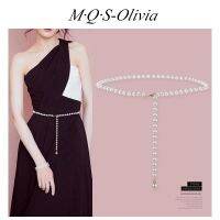 M·Q·S-Olivia โซ่คล้องเอวมุก เข็มขัดมุก ชุด เสื้อสเวตเตอร์ กางเกงโลหะ เอวโซ่ การตกแต่งที่ปรับได้  คุณภาพสูง