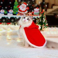 Cat Costume Santa Cosplay Funny Transformed Cat/Dog Pet Christmas Cape Dress Up Clothes Red Scarf Cap Cloak Photo Props Decor