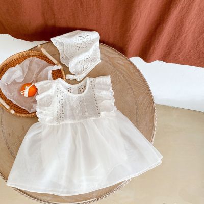 [COD] 2022 summer new baby girl lace mesh ha sleeveless one-piece jumpsuit