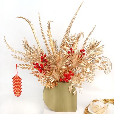 【CC】 3/5Pcs Artificial Flowers Bouquet for New Year Decoration Vase Ornaments Accessories