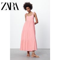 Zara∮ New Summer Dress Layered Splicing Cotton Bowknot Lace-Up Dress 7521303 636