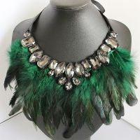 [COD] European and exaggerated fake collar pendant female bohemian fashion necklace feather inlaid gemstone chain